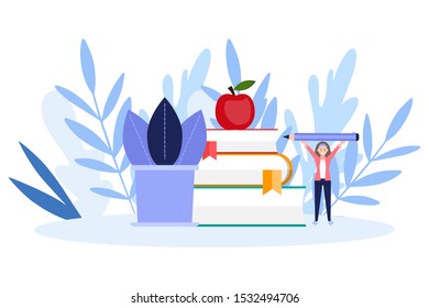 Education and learning online web  page.Flat vector illustration isolated on white background. Can use for web banner, infographics, web page.