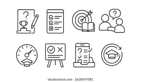 Education, learning outline icon set - flat, academic and school symbols