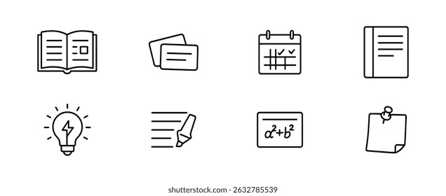 Education and learning outline icon set - flat, school, study tools collection