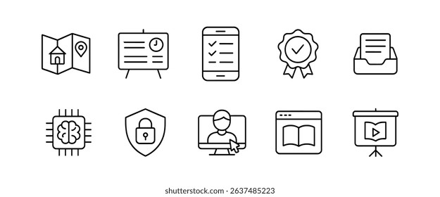 Education, learning outline icon set. school, teaching essentials collection in line style