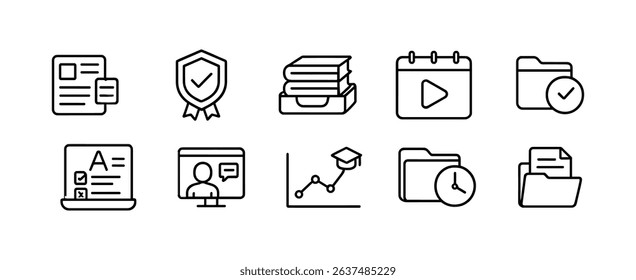 Education and learning outline icon set. school, study tools in outline style
