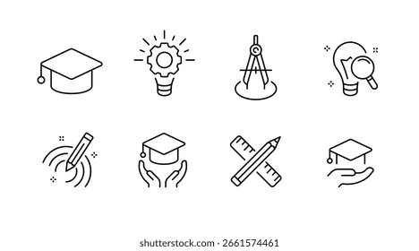 Education and learning outline icons set – linear, academic, school symbols
