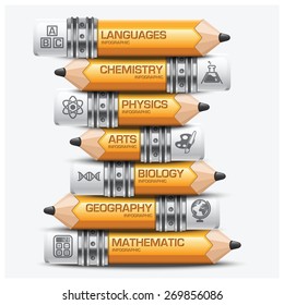 Education And Learning Pencil Of Subject Step Infographic Diagram Vector Design Template