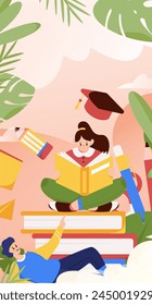 Education and learning people flat vector concept hand drawn illustration

