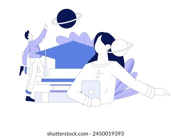 Education and learning people flat vector concept hand drawn illustration
