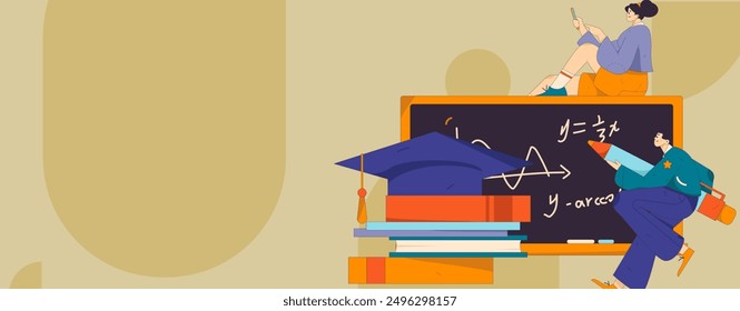 Educación y personas de aprendizaje concepto de Vector plano ilustración dibujada a mano
