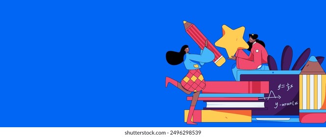 Educación y personas de aprendizaje concepto de Vector plano ilustración dibujada a mano
