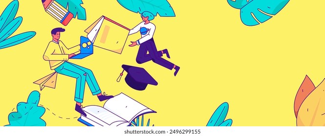 Educación y personas de aprendizaje concepto de Vector plano ilustración dibujada a mano
