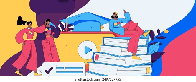 Education and learning people flat vector concept hand drawn illustration
