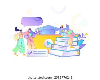 Education and learning people flat vector concept hand drawn illustration
