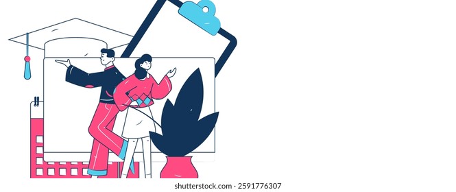 Education and learning people flat vector concept hand drawn illustration
