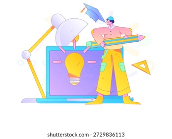 Educación y personas de aprendizaje concepto de Vector plano ilustración dibujada a mano
