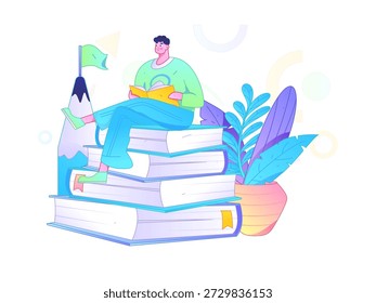 Educação e aprendizagem de pessoas conceito de vetor plano ilustração desenhada à mão
