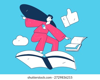 Educación y personas de aprendizaje concepto de Vector plano ilustración dibujada a mano
