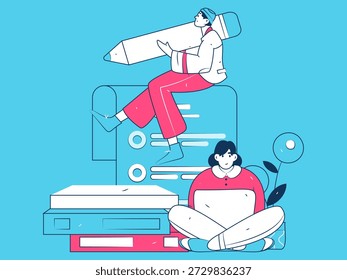 Educación y personas de aprendizaje concepto de Vector plano ilustración dibujada a mano
