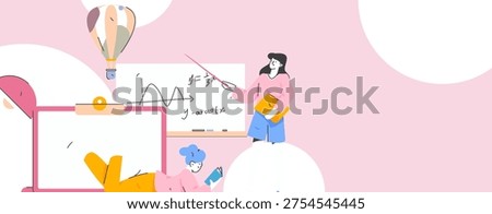 Education and learning people flat vector concept hand drawn illustration