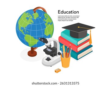 Education learning school design stock illustration. Graduation cap books planet sphere education learning school icon. Colorful design. Vector illustration