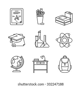 Education learning and school thin line art icons set. Modern flat style symbols isolated on white for infographics or web use.