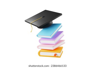 Education learning in school and university or concept A book with a graduation cap floating in the air Educational success concept. 3D rendering