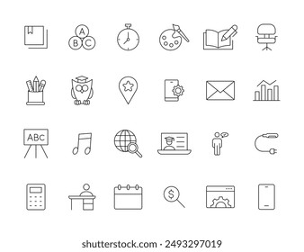 Education and Learning simple thin line icons set. Education, School, Learning, Book, study editable stroke icons