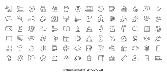 Conjunto de iconos de línea delgada simple de Educación y aprendizaje. Educación, Escuela, Aprendizaje, Libro, estudio editable iconos de trazo