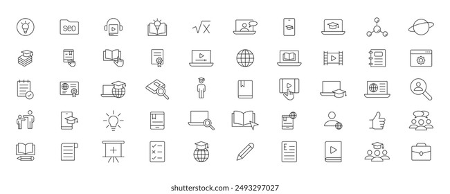 Conjunto de iconos de línea delgada simple de Educación y aprendizaje. Educación, Escuela, Aprendizaje, Libro, estudio editable iconos de trazo