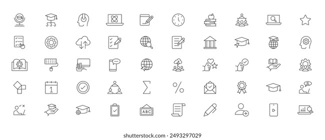 Education and Learning simple thin line icons set. Education, School, Learning, Book, study editable stroke icons