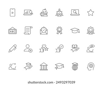 Education and Learning simple thin line icons set. Education, School, Learning, Book, study editable stroke icons