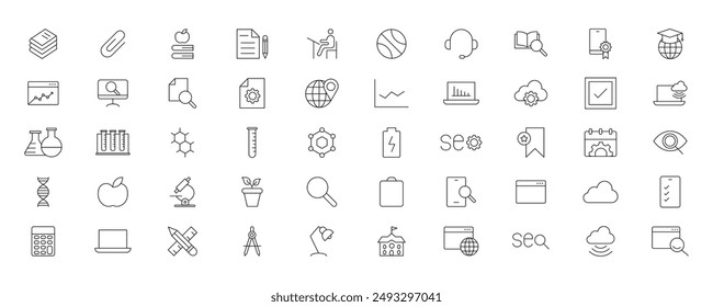 Education and Learning simple thin line icons set. Education, School, Learning, Book, study editable stroke icons