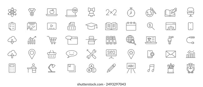 Education and Learning simple thin line icons set. Education, School, Learning, Book, study editable stroke icons