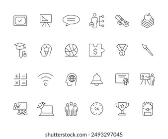 Education and Learning simple thin line icons set. Education, School, Learning, Book, study editable stroke icons