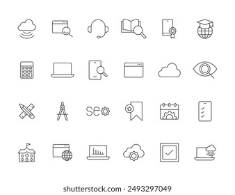 Conjunto de iconos de línea delgada simple de Educación y aprendizaje. Educación, Escuela, Aprendizaje, Libro, estudio editable iconos de trazo