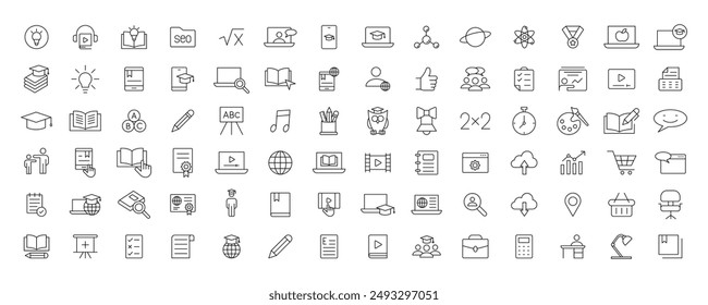 Education and Learning simple thin line icons set. Education, School, Learning, Book, study editable stroke icons