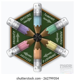 Education And Learning Step Infographic With Rotate Hexagon Pencil Diagram Vector Design Template