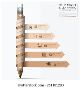 Education And Learning Step Infographic With Spiral Arrow Pencil Design Template 