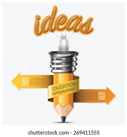 Education And Learning Step Infographic With Spiral Arrow Pencil Light Bulb Vector Design Template