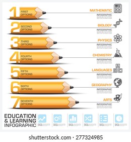 Education And Learning Step Infographic With Subject Of Pencil Diagram Vector Design Template