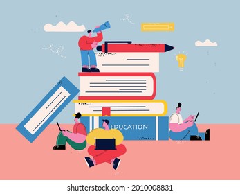 Education, Learning, Teaching Flat Vector Illustration. Classes, Lessons, Training Courses, Tutorials, Exams, Books And Research, Library, Online Learning Concept For Mobile And Web Graphics