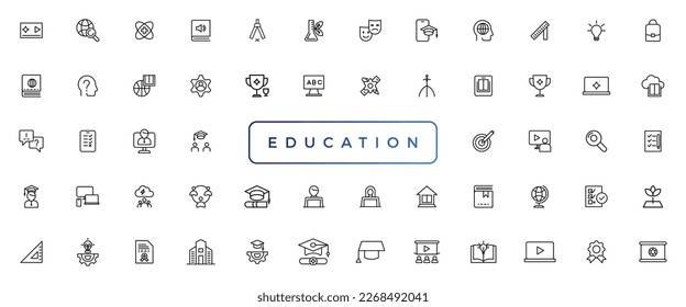 Education and Learning thin line icons set. Education, School, Learning editable stroke icons
