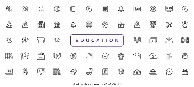 Juego de iconos de línea delgada de Educación y Aprendizaje. Iconos de golpes editables de educación, escuela, aprendizaje
