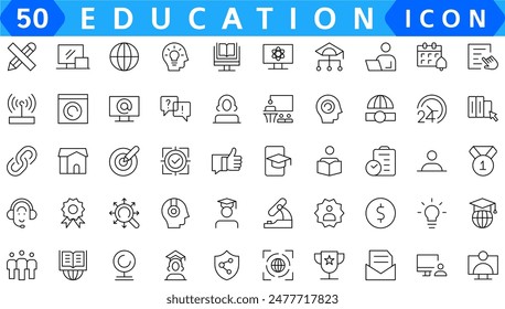 Education and Learning thin line icons set. Education, School, Learning editable stroke icons. Vector illustration