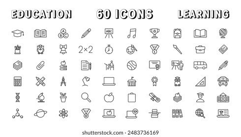 Education and Learning thin line icons set. Education, School, Learning editable stroke icons. Vector illustration