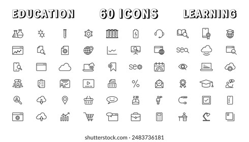 Education and Learning thin line icons set. Education, School, Learning editable stroke icons. Vector illustration