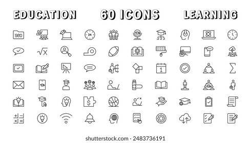 Education and Learning thin line icons set. Education, School, Learning editable stroke icons. Vector illustration