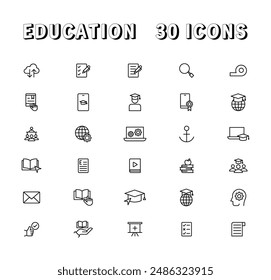 Conjunto de iconos de línea fina de Educación y aprendizaje. Educación, Escuela, Aprendizaje editable iconos de trazo