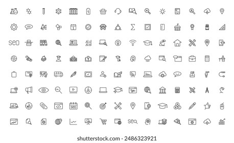 Education and Learning thin line icons set. Education, School, Learning editable stroke icons