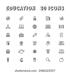 Education and Learning thin line icons set. Education, School, Learning editable stroke icons