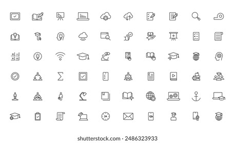 Education and Learning thin line icons set. Education, School, Learning editable stroke icons