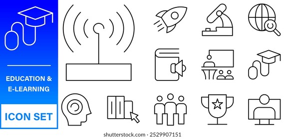 Education and Learning thin line icons set. Education, School, Learning editable stroke icons. Vector