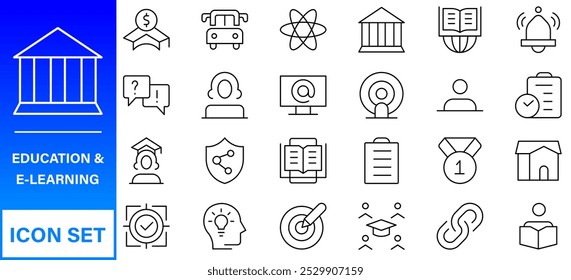 Education and Learning thin line icons set. Education, School, Learning editable stroke icons. Vector
